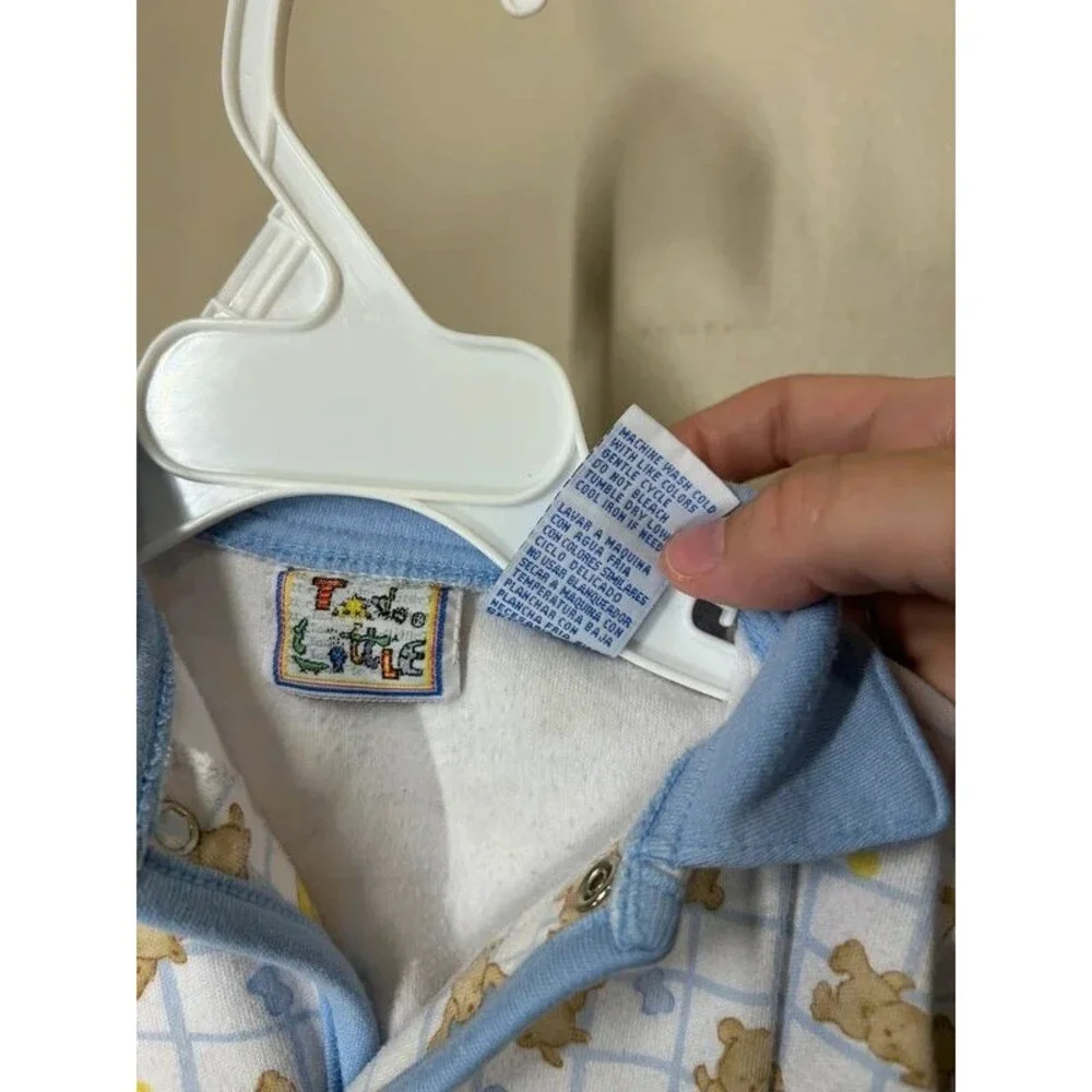 Vintage Tudoe Little 6-9M Boy Polo Collar Teddy Bear Footed Snap Sleeper Pajamas